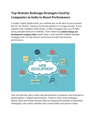 Top Website Redesign Strategies Used by Companies in India to Boost Performance