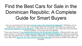 Find the Best Cars for Sale in the Dominican Republic_ A Complete Guide for Smart Buyers
