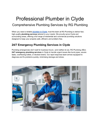 Professional Plumber in Clyde | Plumbing Services by RG Plumbing