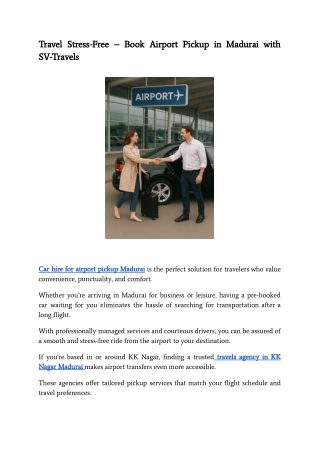 Travel Stress-Free – Book Airport Pickup in Madurai with SV-Travels