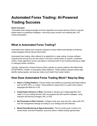 Automated Forex Trading Benefits and Best Practice