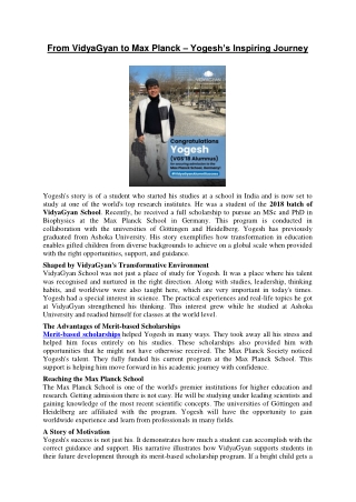From VidyaGyan to Max Planck – Yogesh’s Inspiring Journey