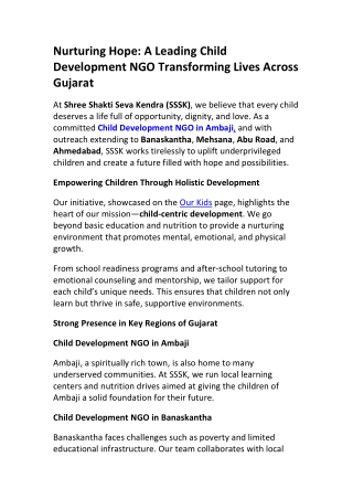 Top Child Development NGO in Ahmedabad | Shree Shakti Seva Kendra