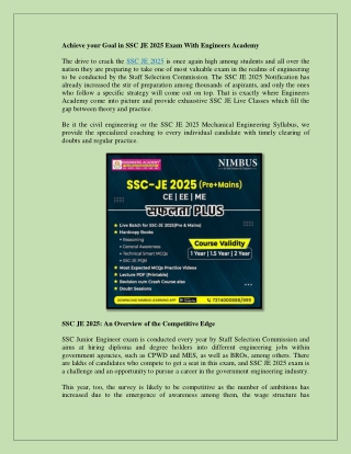 Achieve your Goal in SSC JE 2025 Exam With Engineers Academy