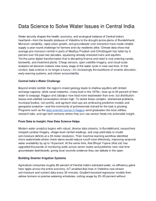data science to solve water issues in central