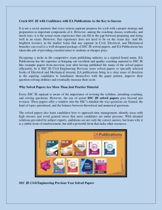 Crack SSC JE with Confidence with EA Publications As the Key to Success