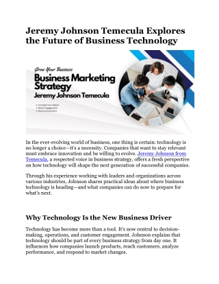 Jeremy Johnson Temecula Explores the Future of Business Technology