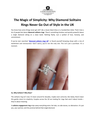 The Magic of Simplicity Why Diamond Solitaire Rings Never Go Out of Style in the UK