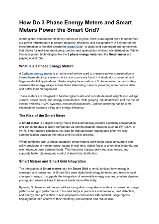 How Do 3 Phase Energy Meters and Smart Meters Power the Smart Grid