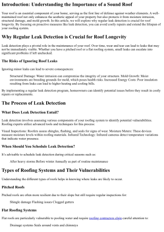 Why Regular Leak Detection is Crucial for Roof Longevity