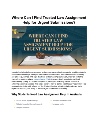 Where Can I Find Trusted Law Assignment Help for Urgent Submissions