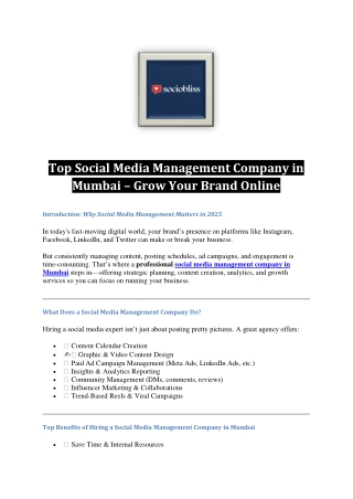 Top Social Media Management Company in Mumbai