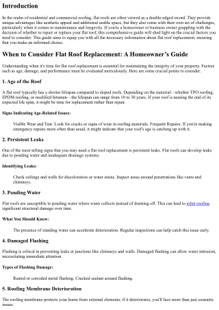 When to Consider Flat Roof Replacement: A Homeowner’s Guide