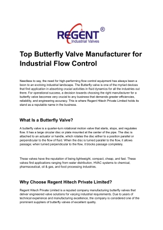 Top Butterfly Valve Manufacturer for Industrial Flow Control