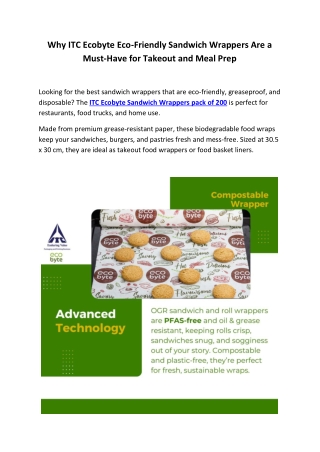 Ecofriendly Sandwich Wrappers | ITC Ecobyte Disposable Greaseproof Food Wraps