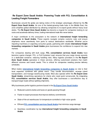 Re Export Zone Saudi Arabia_ Powering Trade with FCL Consolidation & Leading Freight Forwarders