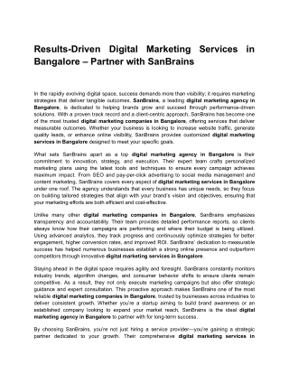 Results-Driven Digital Marketing Services in Bangalore – Partner with SanBrains