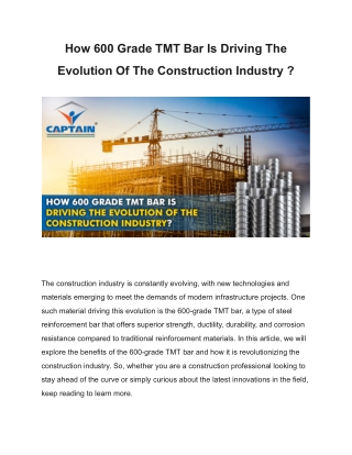 How 600 Grade TMT Bar Is Driving The Evolution Of The Construction Industry