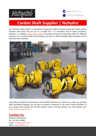 Cardan Shaft Supplier