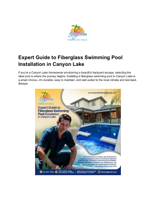 Expert Guide to Fiberglass Swimming Pool Installation in Canyon Lake