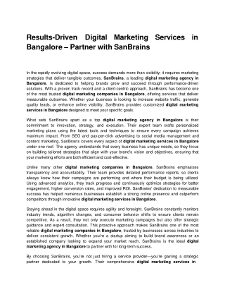 Results-Driven Digital Marketing Services in Bangalore – Partner with SanBrains