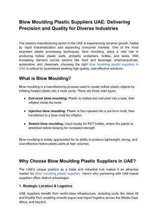Blow Moulding Plastic Suppliers UAE_ Delivering Precision and Quality for Diverse Industries