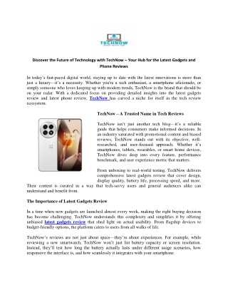 Discover the Future of Technology with TechNow Your Hub for the Latest Gadgets and Phone Reviews