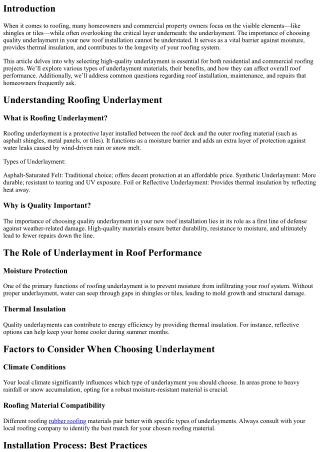 The Importance of Choosing Quality Underlayment in Your New Roof Installation