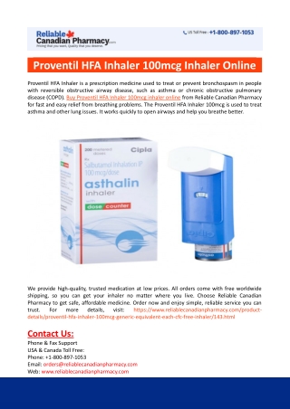 Proventil HFA Inhaler 100mcg Inhaler Online