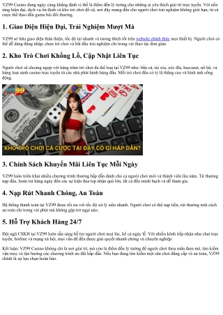 **VZ99 Casino: Thiên Đường Giải Trí Với Nhiều Trò Chơi Hấp Dẫn**