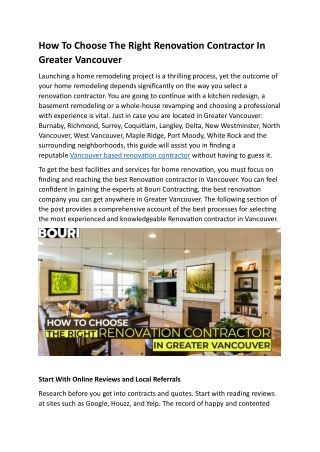 How To Choose The Right Renovation Contractor In Greater Vancouver