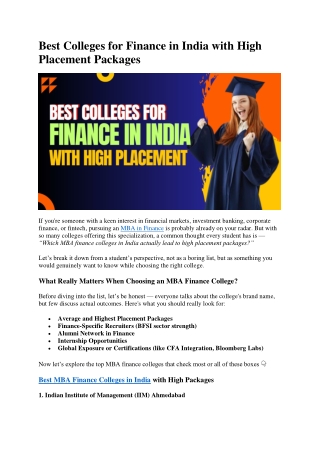 Best Colleges for Finance in India with High Placement Packages
