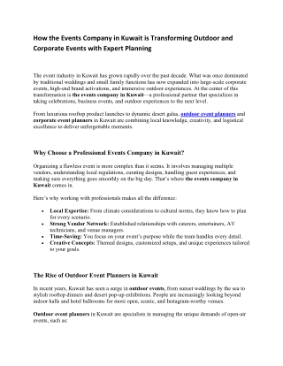 How the Events Company in Kuwait is Transforming Outdoor and Corporate Events with Expert Planning