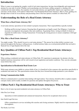 Clifton Park’s Top Residential Real Estate Attorneys: Who to Trust