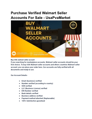 Purchase Verified Walmart Seller Accounts For Sale - UsaPvaMarket