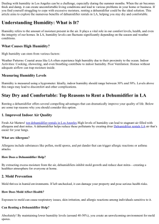 Stay Dry and Comfortable: Top Reasons to Rent a Dehumidifier in LA