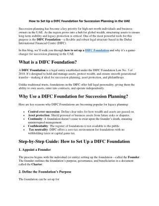 How to Set Up a DIFC Foundation for Succession Planning in the UAE