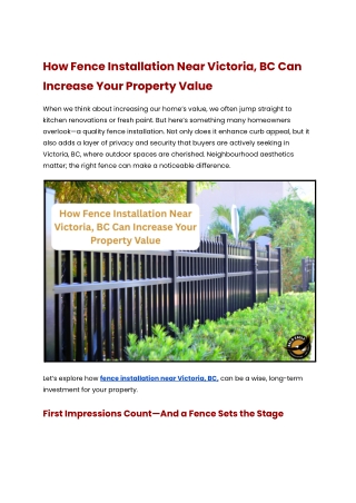 How Fence Installation Near Victoria, BC Can Increase Your Property Value
