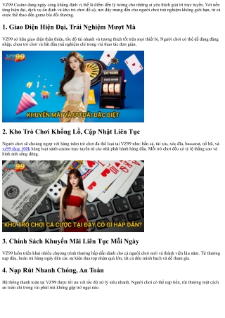 **VZ99 Casino: Thiên Đường Giải Trí Với Nhiều Trò Chơi Hấp Dẫn**
