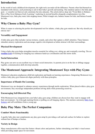 From Baby to Balance: How a Play Gym Enhances Early Learning