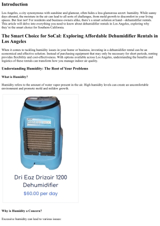 The Smart Choice for SoCal: Exploring Affordable Dehumidifier Rentals in Los Ang