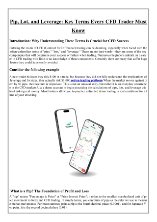 Pip, Lot, and Leverage  Key Terms Every CFD Trader Must Know
