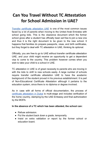 Can You Travel Without TC Attestation for School Admission in UAE?