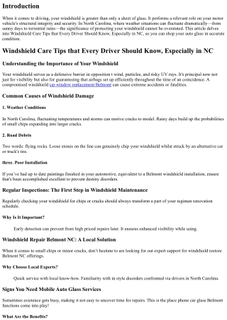 Windshield Care Tips that Every Driver Should Know, Especially in NC