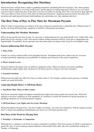The Very Best Time of Day to Play Slots for Optimum Payments