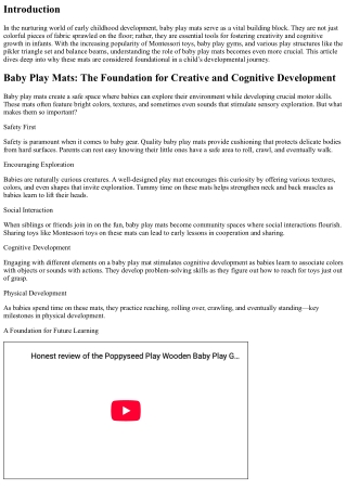 Baby Play Mats: The Foundation for Creative and Cognitive Development