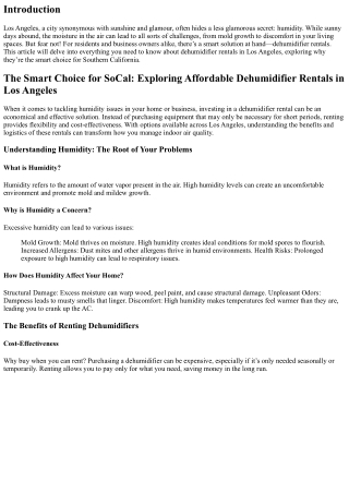The Smart Choice for SoCal: Exploring Affordable Dehumidifier Rentals in Los Ang