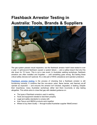 Flashback Arrestor Testing in Australia_ Tools, Brands & Suppliers