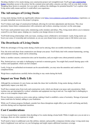 Should You Live Onsite During the Build