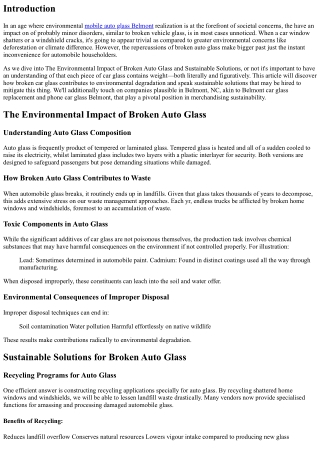 The Environmental Impact of Broken Auto Glass and Sustainable Solutions